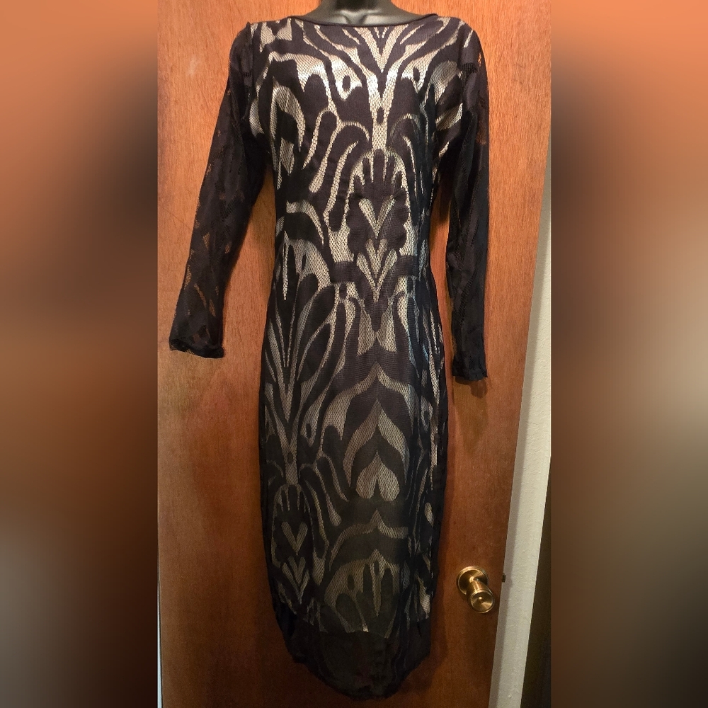 Unbranded Black & Tan Body Con Lace Payered Dress SzM NWOT - Picture 2 of 8